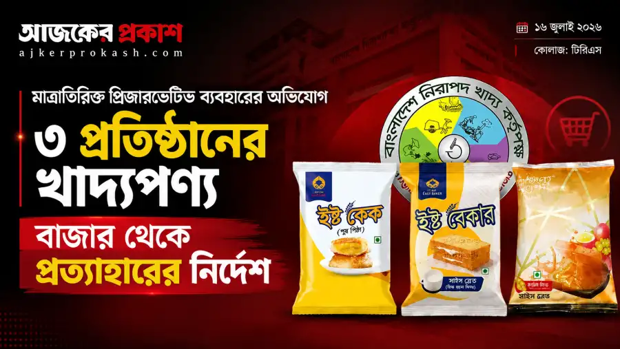 মাত্রাতিরিক্ত প্রিজারভেটিভের অভিযোগে ৩ প্রতিষ্ঠানের খাদ্যপণ্য বাজার থেকে প্রত্যাহারের নির্দেশ